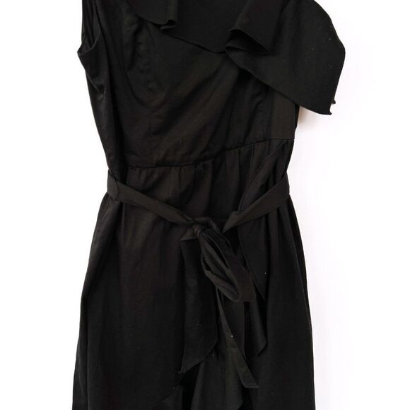NWOT Adrianna Papell Black One Shoulder Tie Waist Ruffle High Low Hem Midi Dress - Picture 6 of 10